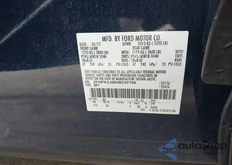 2017 Ford Edge Sel from USA, damaged, VIN 2FMPK3J95HBC07108